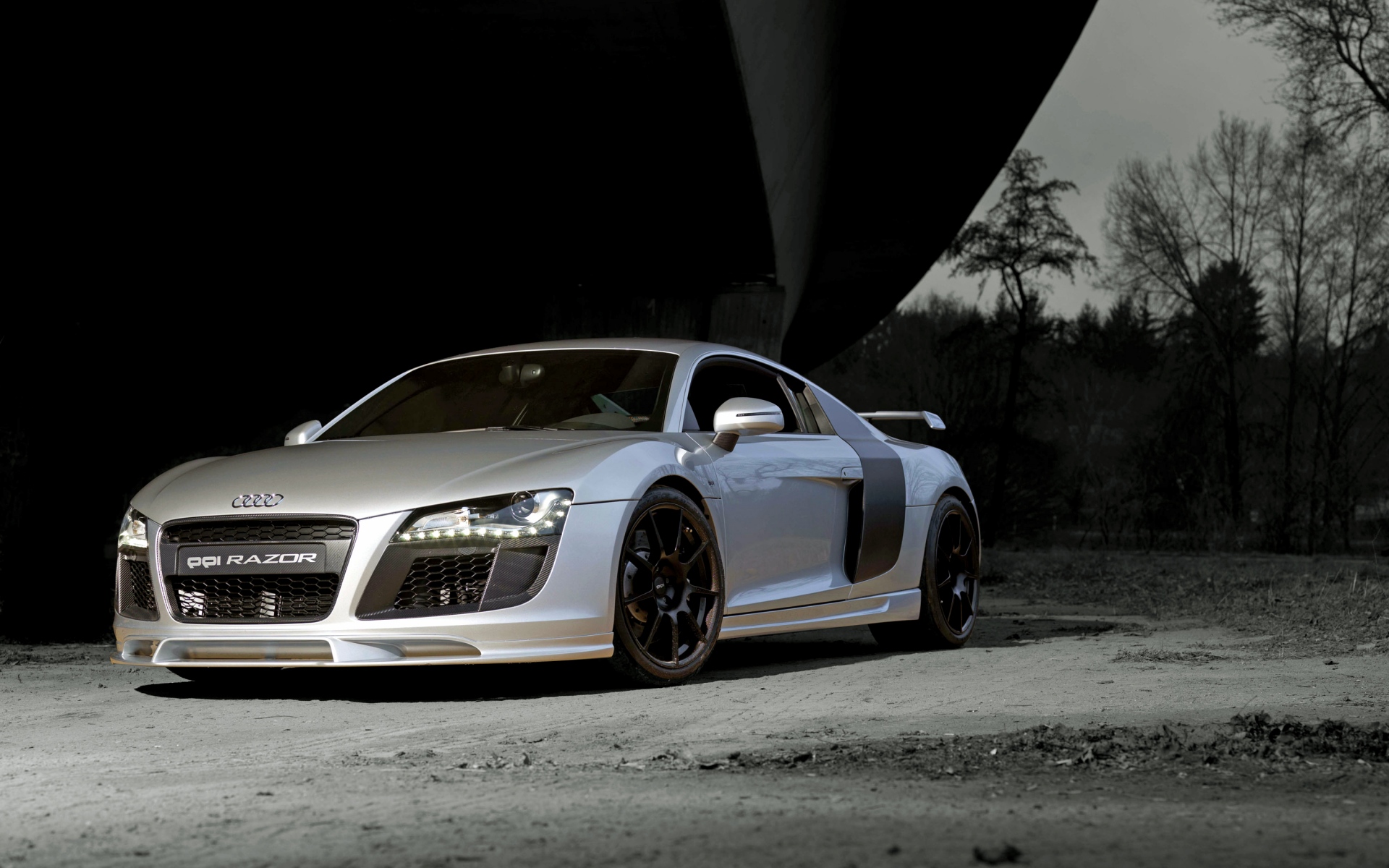 Картинки Audi, r8, вид сбоку, серебристый фото и обои на рабочий стол