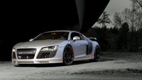 Audi, r8, вид сбоку, серебристый