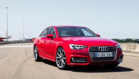Audi, a4, красный, вид сбоку