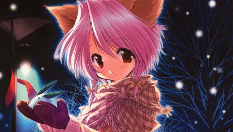 Ueda ryou, костюм, девушка, уши, шарф