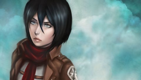 Mikasa ackerman, девушка, аниме, искусство