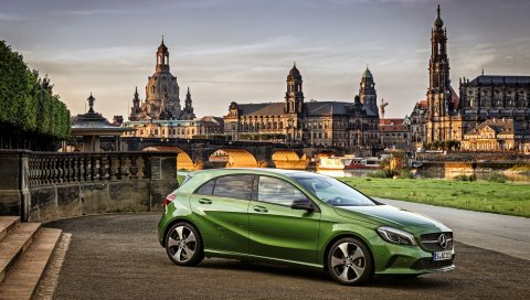 Mercedes-benz, a-class, a200, w176, зеленый, вид сбоку