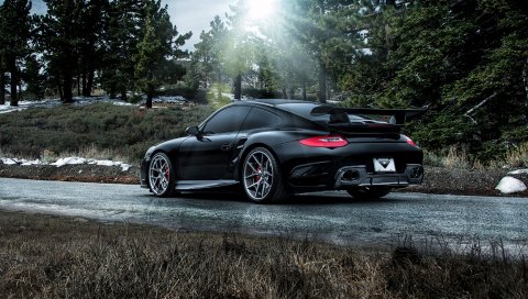 Porsche, 911, carrera, turbo, вид сбоку, черный