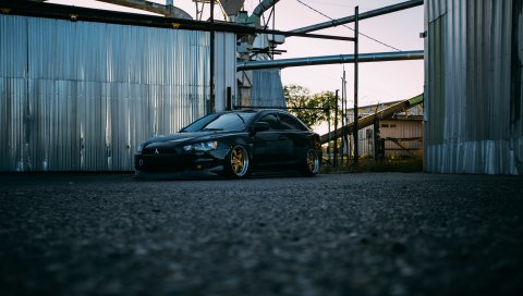 Mitsubishi, lancer, черный, вид сбоку