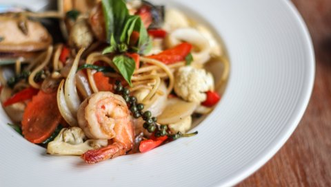 Спагетти, итальянская кухня, морепродукты, блюда