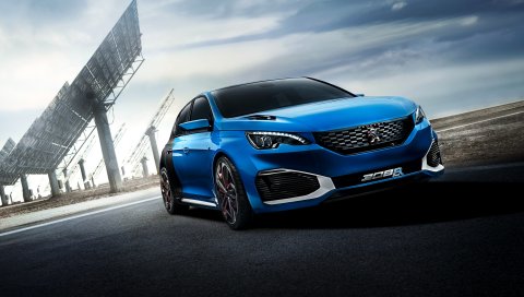 Peugeot, 308 r, гибридный, синий, вид сбоку