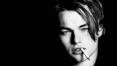 Leonardo dicaprio, актер, молодой, сигарета, bw