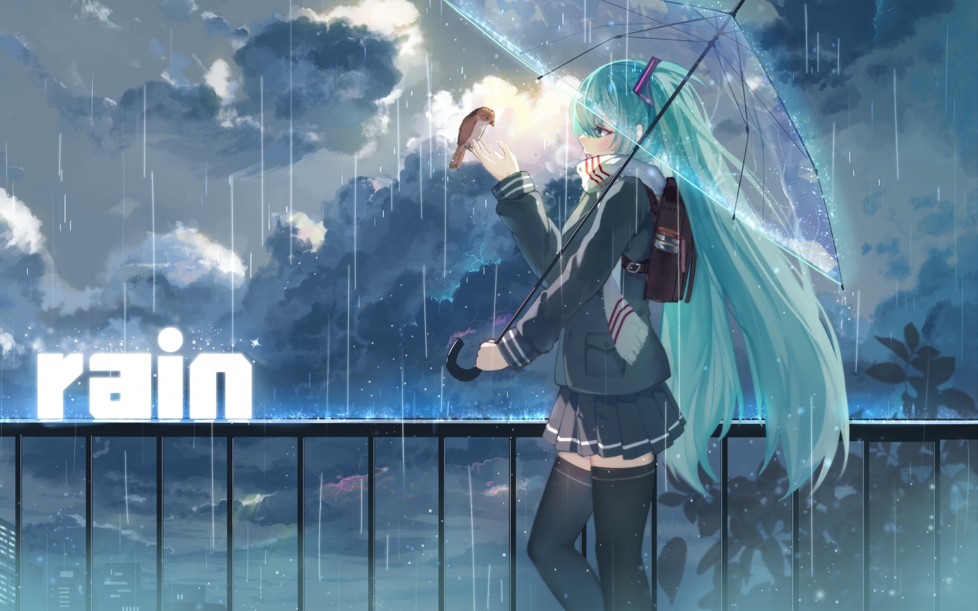 Картинки Haraguro вы, вокалоид, hatsune miku, девушка, зонтик, дождь фото и обои на рабочий стол
