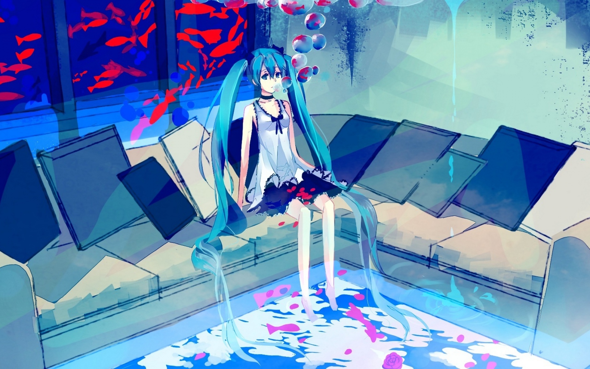 Картинки Вокалоид, hatsune miku, искусство, девушка, мебель фото и обои на рабочий стол