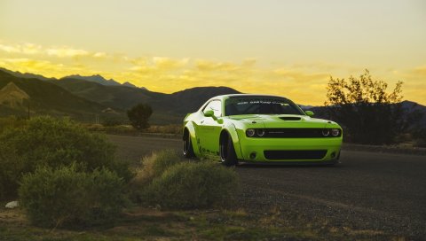 Dodge Challenger, автомобиль мышц, тюнинг, светло-зеленый