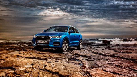 Audi, q3, tfsi, quattro, au-spec, синий, вид сбоку