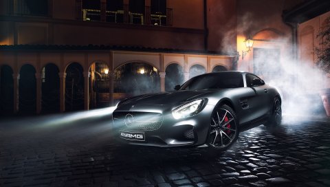 Mercedes-Benz, АМГ, Г.Т. с, видом сбоку, ночью