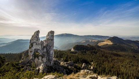 Romania, горы, скалы, небо, деревья