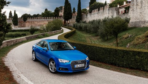 Audi, a4, tfsi, quattro, синий, вид сбоку