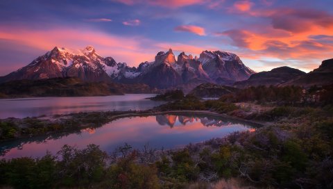 Южная америка, патагония, горы горы, озеро