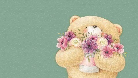 Навсегда друзья шезлонг медведь, плюшевый мишка, цветы, искусство