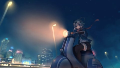 Luo tianyi, вокалоид, ночь, скутер, искусство