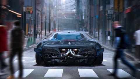 Ferrari, 458, italia, пешеходный переход, город, вид сзади