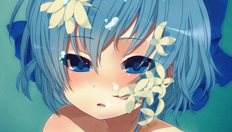 Touhou, cirno, лицо, девушка, ребенок