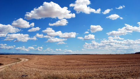 Поле, облака, трава, небо, дорога