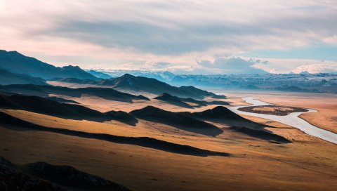 Прерия, шоссе, пейзаж, гора