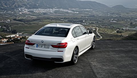Bmw, 750li, xdrive, белый, вид сзади