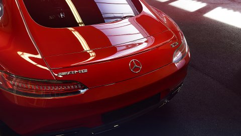 Mercedes-benz, amg, красный, вид сзади