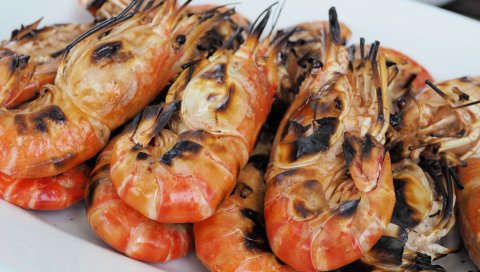 Креветки, морепродукты, жареные, печеные