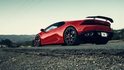 Lamborghini, huracan, красный, вид сбоку