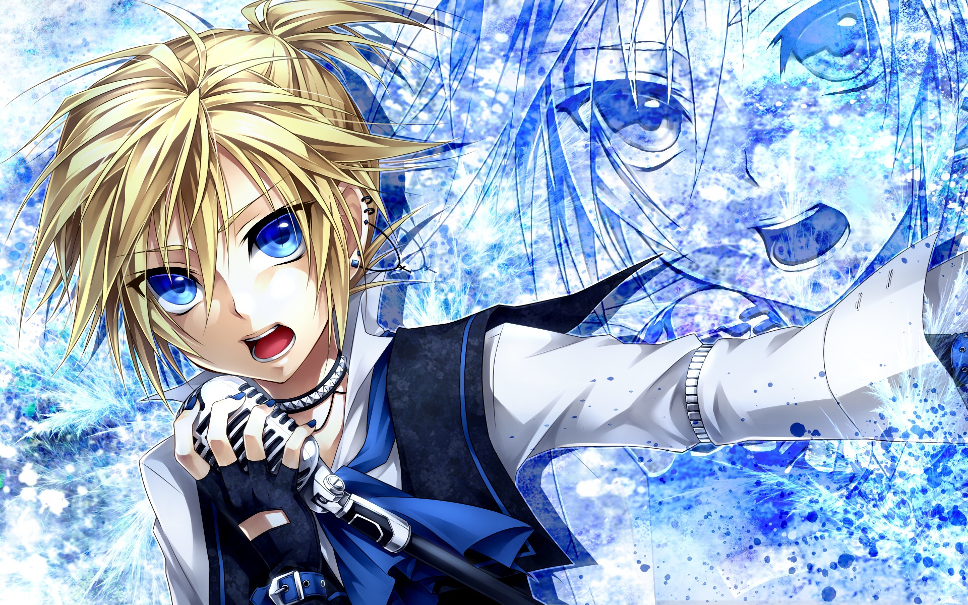 Картинки Ueno tsuki, вокалоид, kagamine len, микрофон фото и обои на рабочий стол