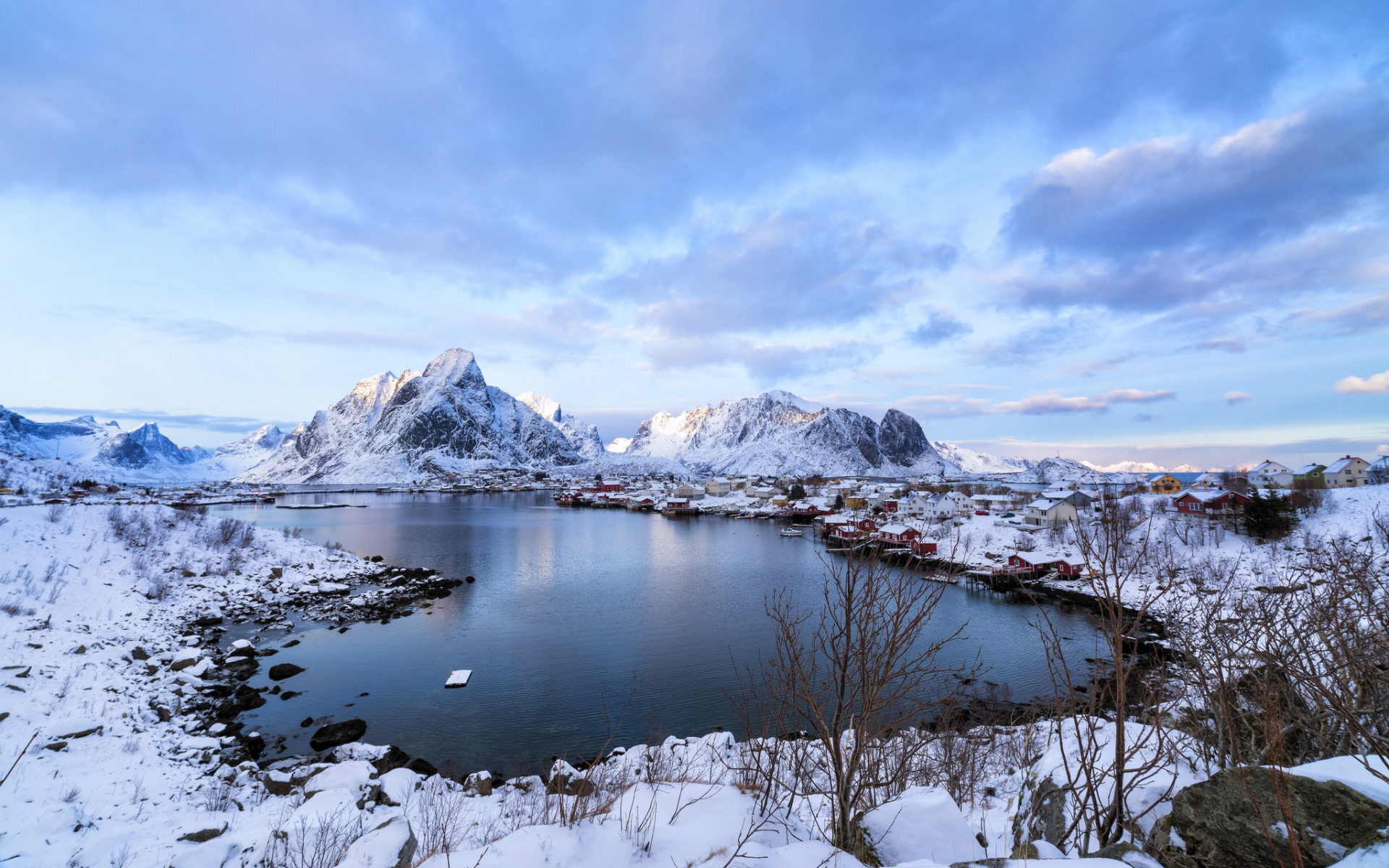 Картинки Лофотен, Норвегия, горы, озеро, зима фото и обои на рабочий стол