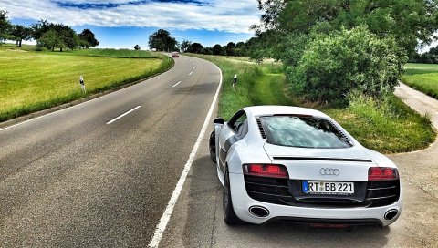 Audi, r8, v10, вид сзади