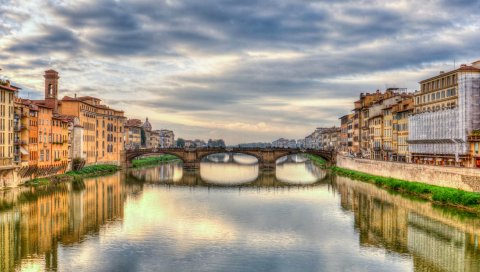 Florence, italy, мост, река, hdr