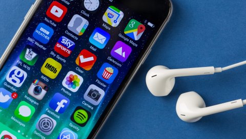 Iphone 6, яблоко, наушники, дисплей
