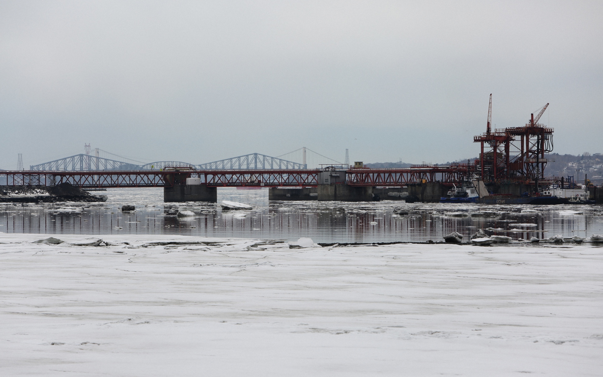 Картинки Мост, река, здания, снег фото и обои на рабочий стол