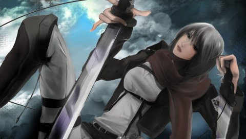 Mikasa ackerman, лезвия, shingeki no kyojin