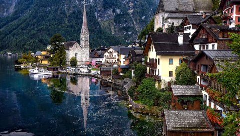 Hallstatt, Австрия, озеро Hallstatt, Альпы