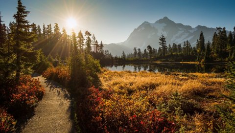 Shuksan, каскадные горы, Вашингтон, трава, небо