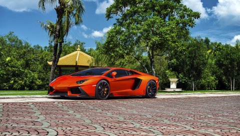 Lamborghini, aventador-v, lp 740-4, красный, вид сбоку