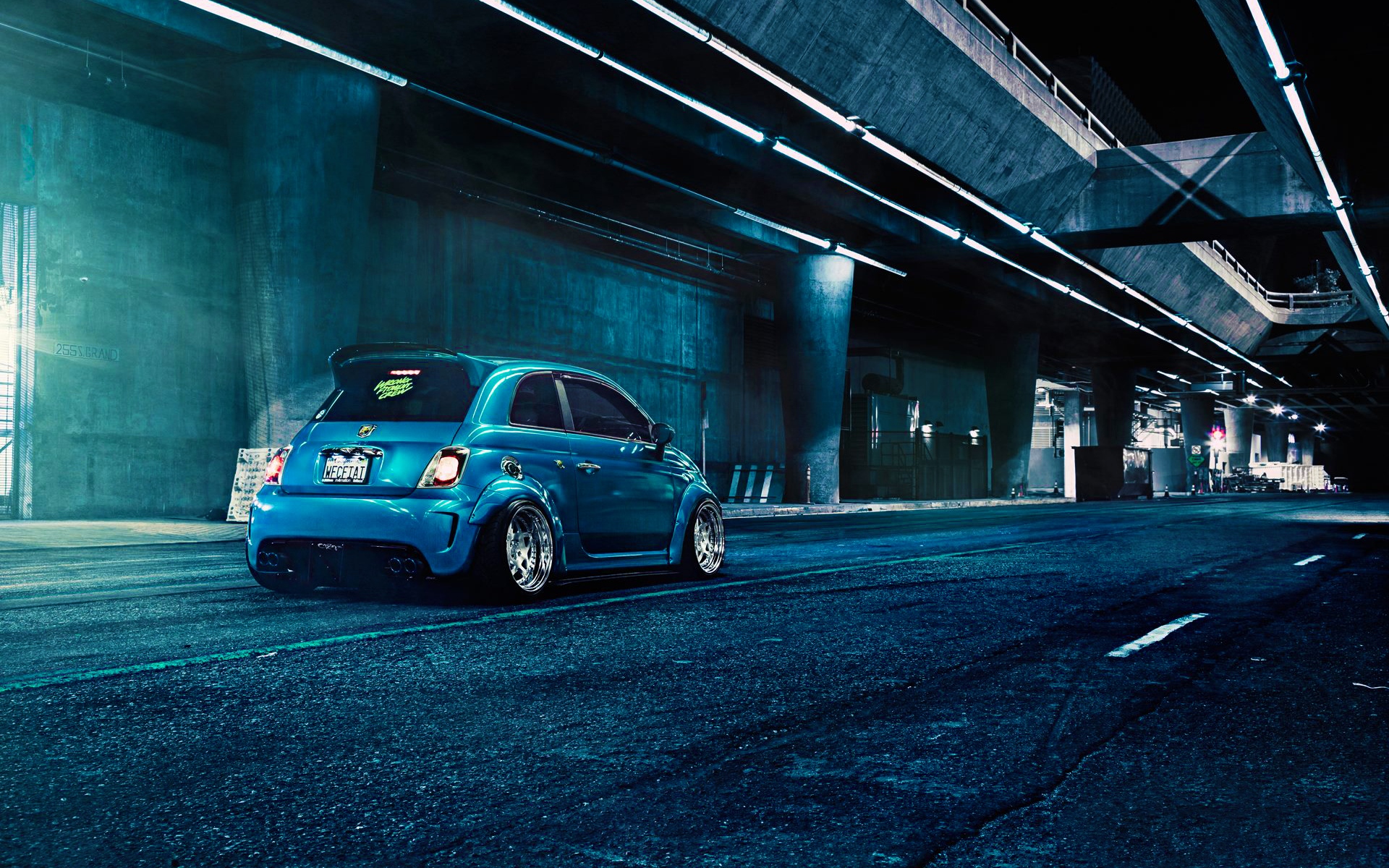 Картинки Fiat, 500, abarth, синий, вид сзади фото и обои на рабочий стол