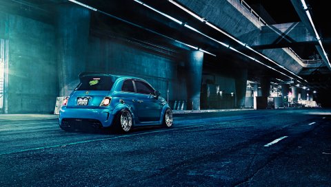 Fiat, 500, abarth, синий, вид сзади