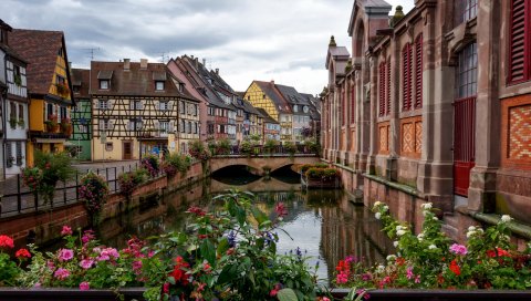 Colmar, франция, канал, мост, здание
