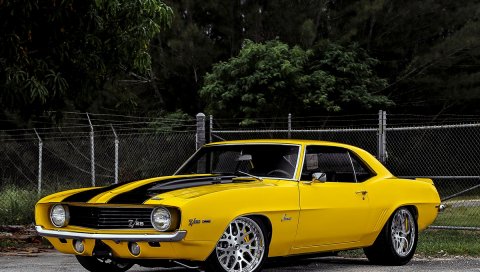 Chevrolet, camaro, 1969, желтый, вид сбоку