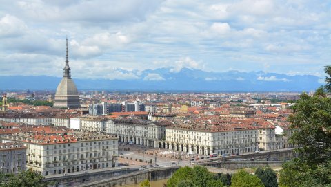 Турин, италия, здания, вид сверху