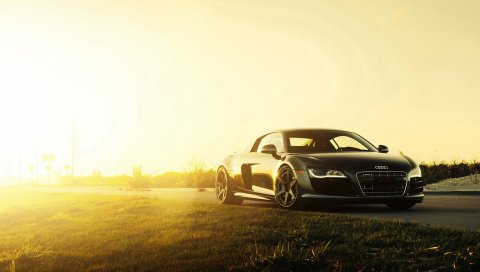 Audi, r8, v10, вид сбоку, черный