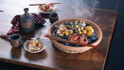 Креветки, овощи, морепродукты, блюда