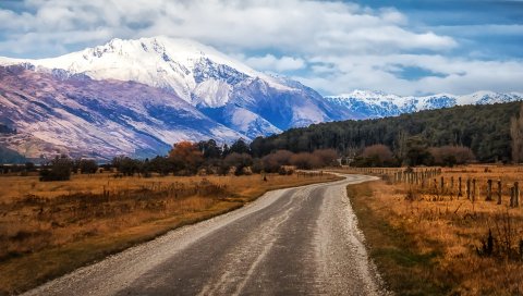 Новая Зеландия, Гленорчи, Гора, Поле, Дорога