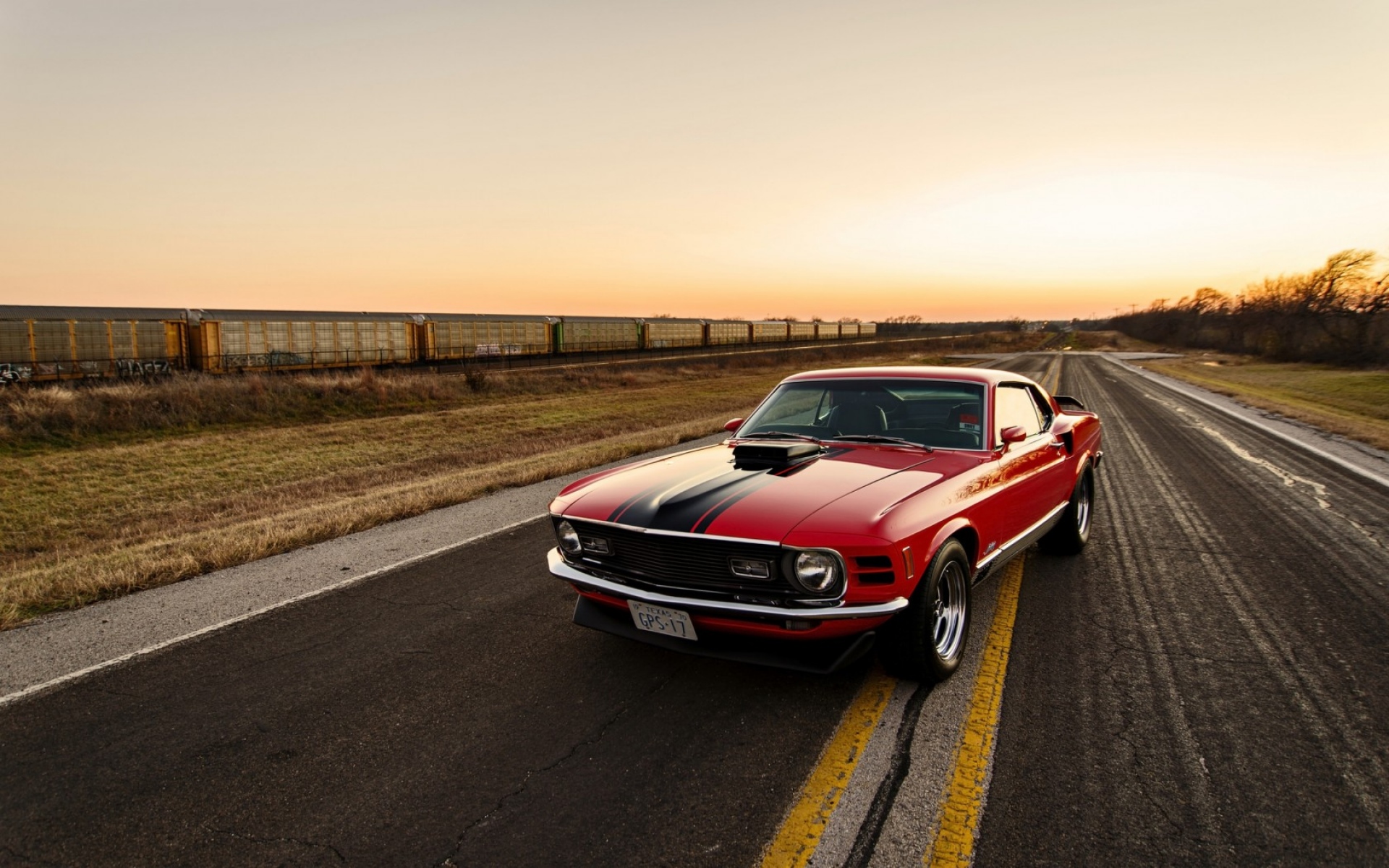 Картинки Ford, mustang, 1970, красный, вид сбоку фото и обои на рабочий стол