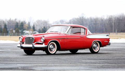 Studebaker, золотой ястреб, 1957, красный, вид сбоку