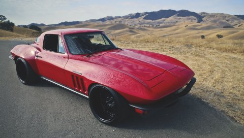 Корвет, c2, restomod, красный, вид сбоку